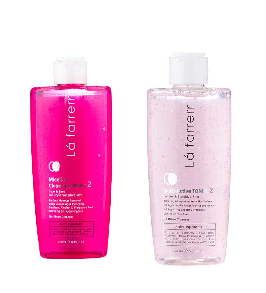 پک محلول آرایش پاک کن  لافارر پوست خشک و حساس و تونر مولتی اکتیو 2 برای پوست خشک و حساس
