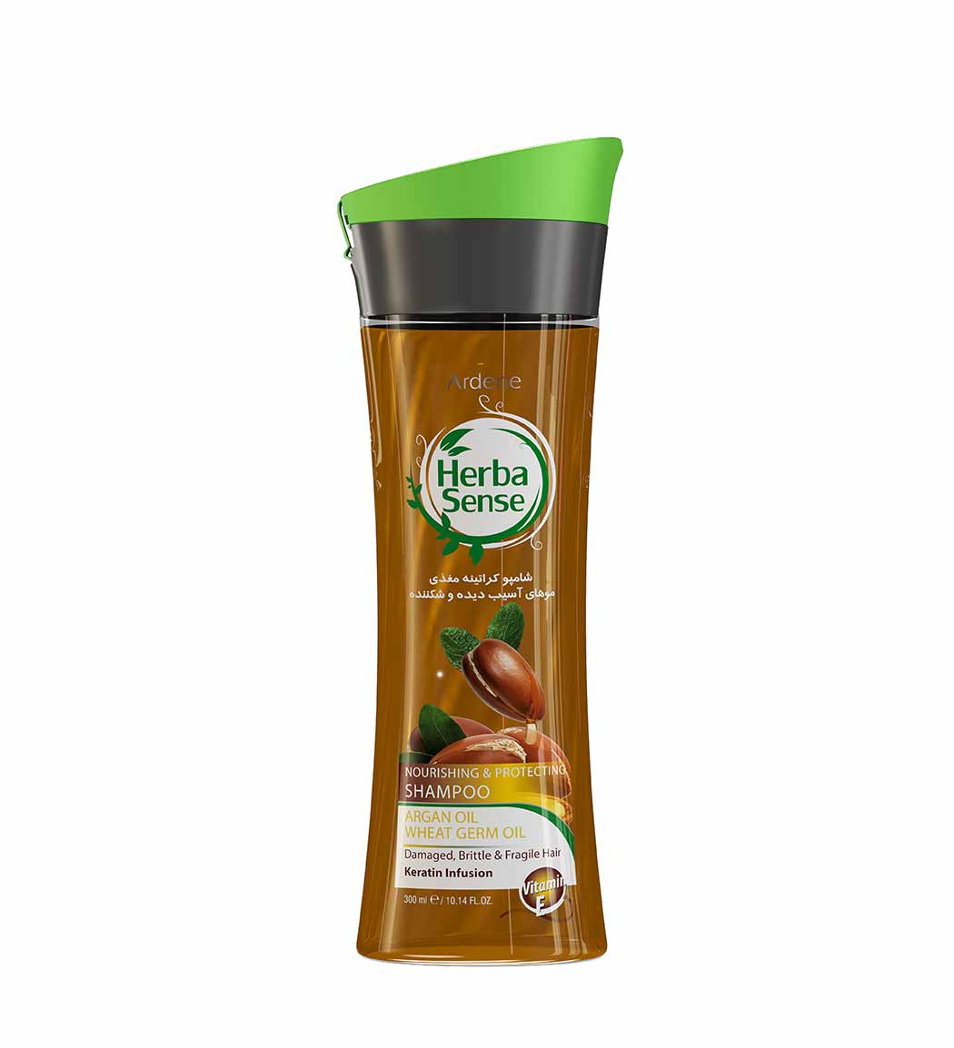 شامپو  کراتینه هرباسنس مغذی مو با عصاره روغن آرگان و جوانه گندم