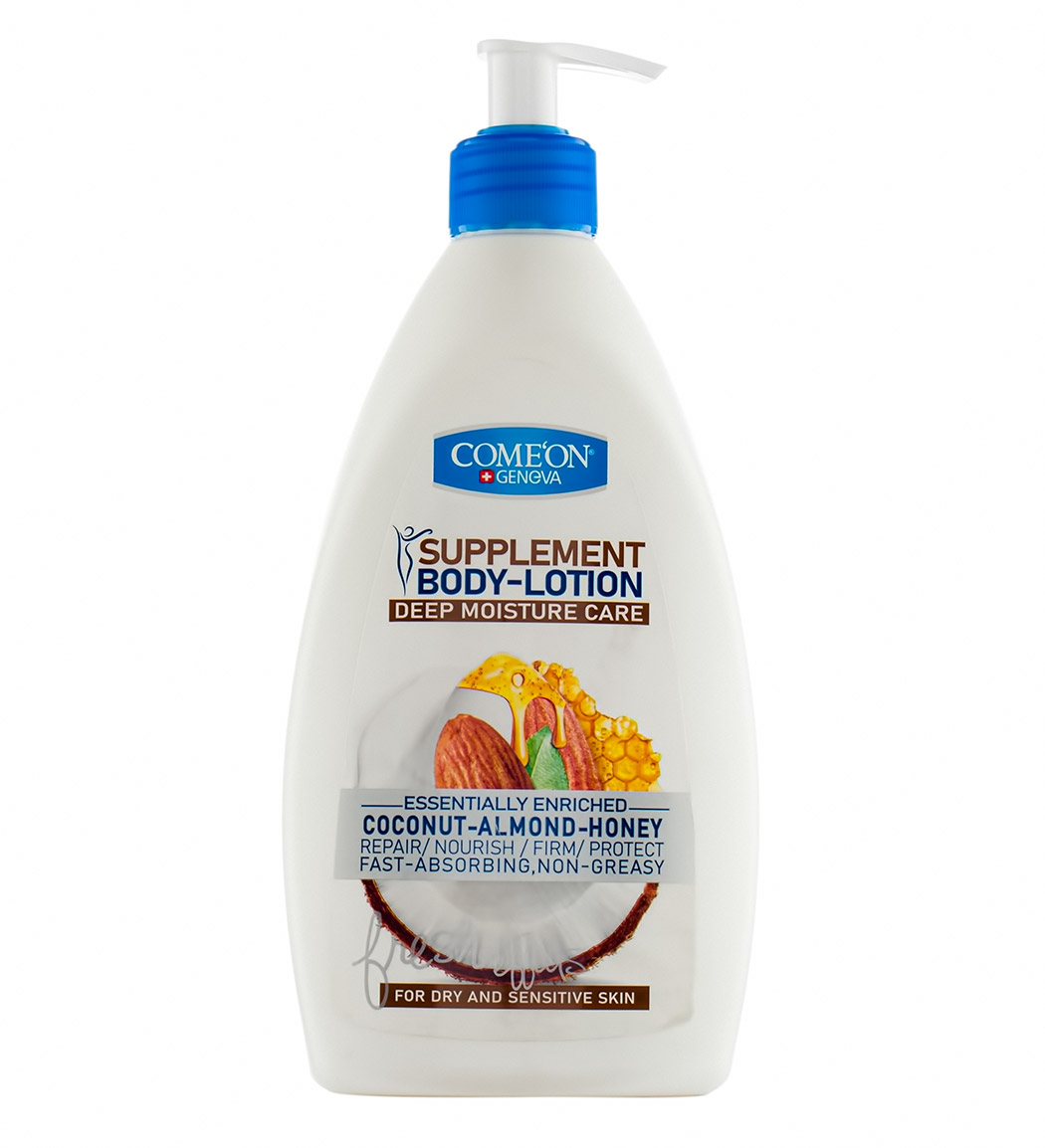 لوسیون بدن و مرطوب کننده  کامان با رایحه نارگیل بادام و عسل مناسب پوست های خشک و حساس 510میل