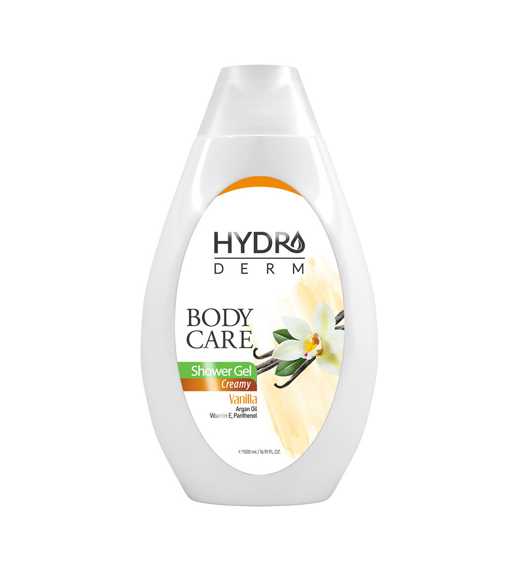 شامپو بدن کرمی با رایحه وانیل و روغن آرگان  هیدرودرم حجم 500 میل