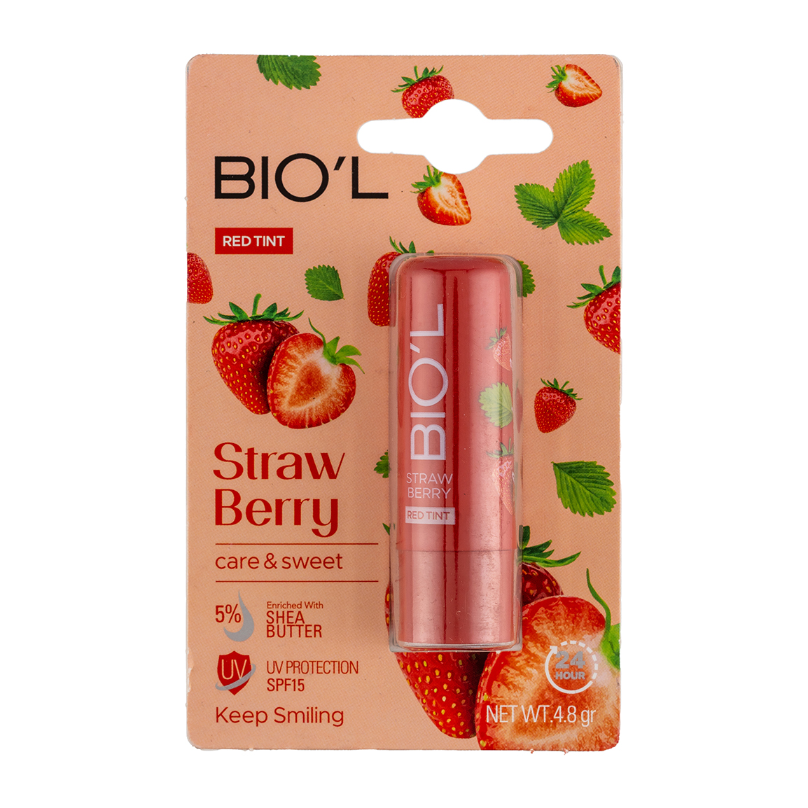 بالم لب رنگی مدل Straw Berry با SPF15 وزن 4.8 گرم  بیول