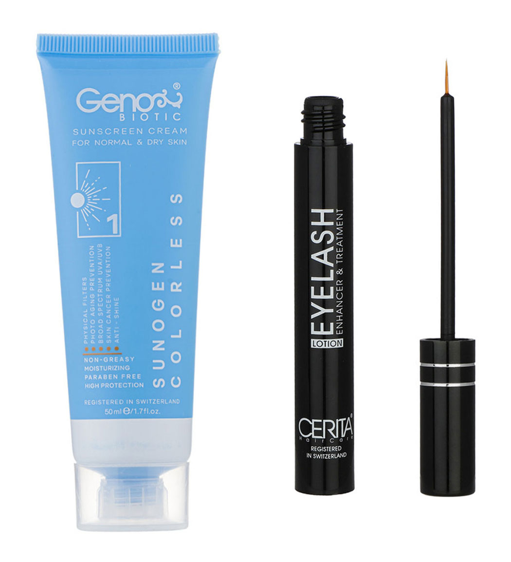 پک محلول تقویت کننده مژه سریتا و ضد آفتاب بی رنگ مناسب پوست خشک SPF50